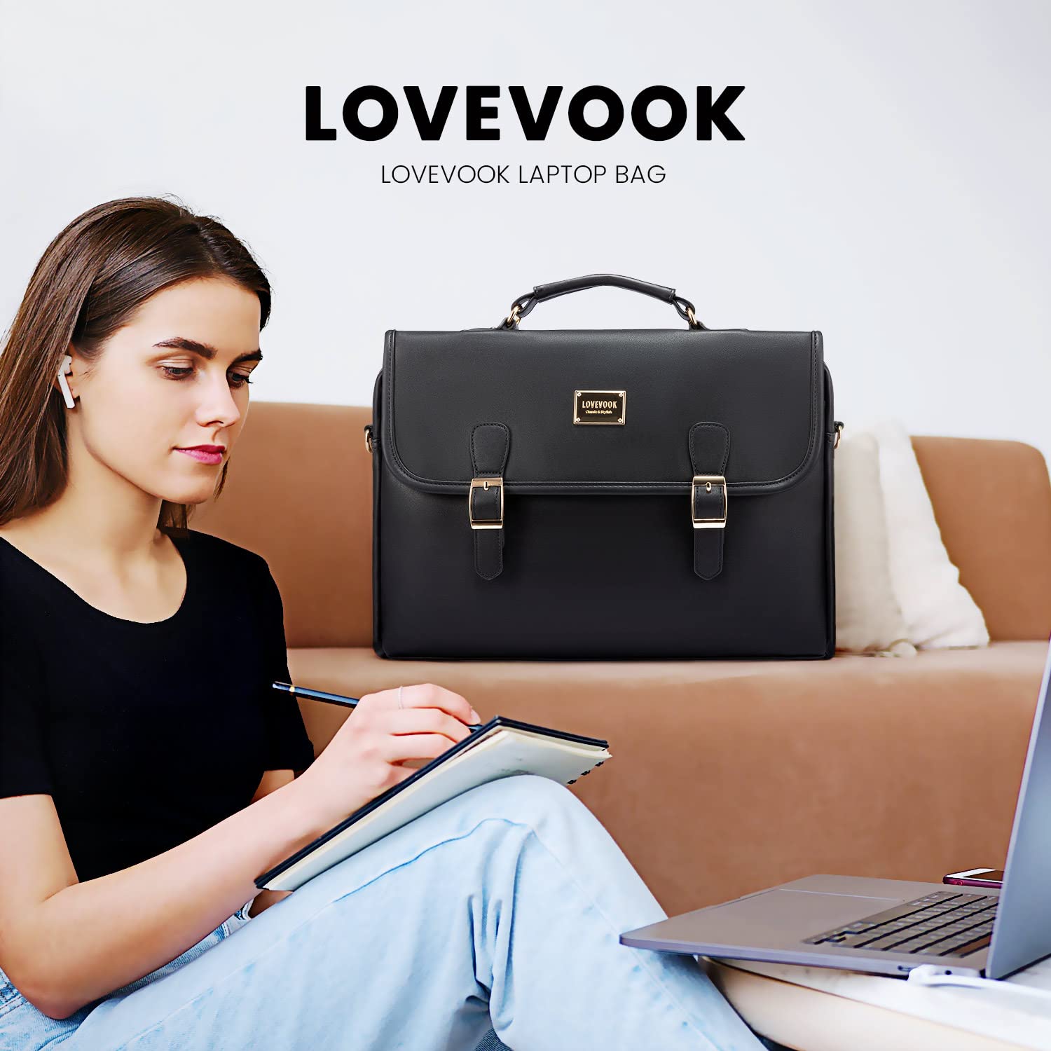 Foto 7 pulgar | Bolsa De Ordenador Lovevook Para Ordenador Portátil Para Mujer De 15 6 Pulgadas  Color Negro - Venta Internacional.