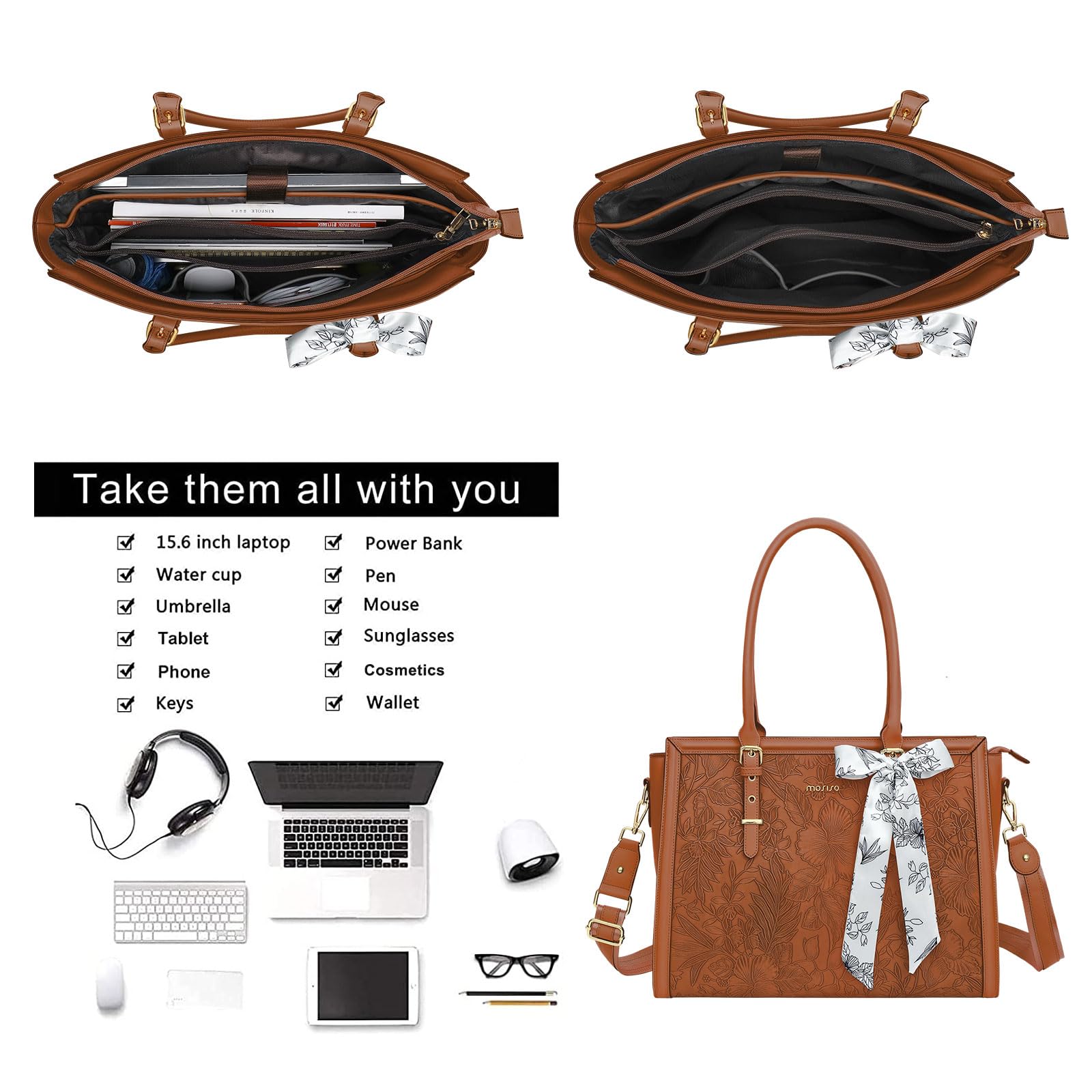 Foto 5 pulgar | Bolsa Mosiso Para Portátil  Piel Sintética  15.6 A 16 Pulgadas  Para Mujer  Color Marrón - Venta Internacional.