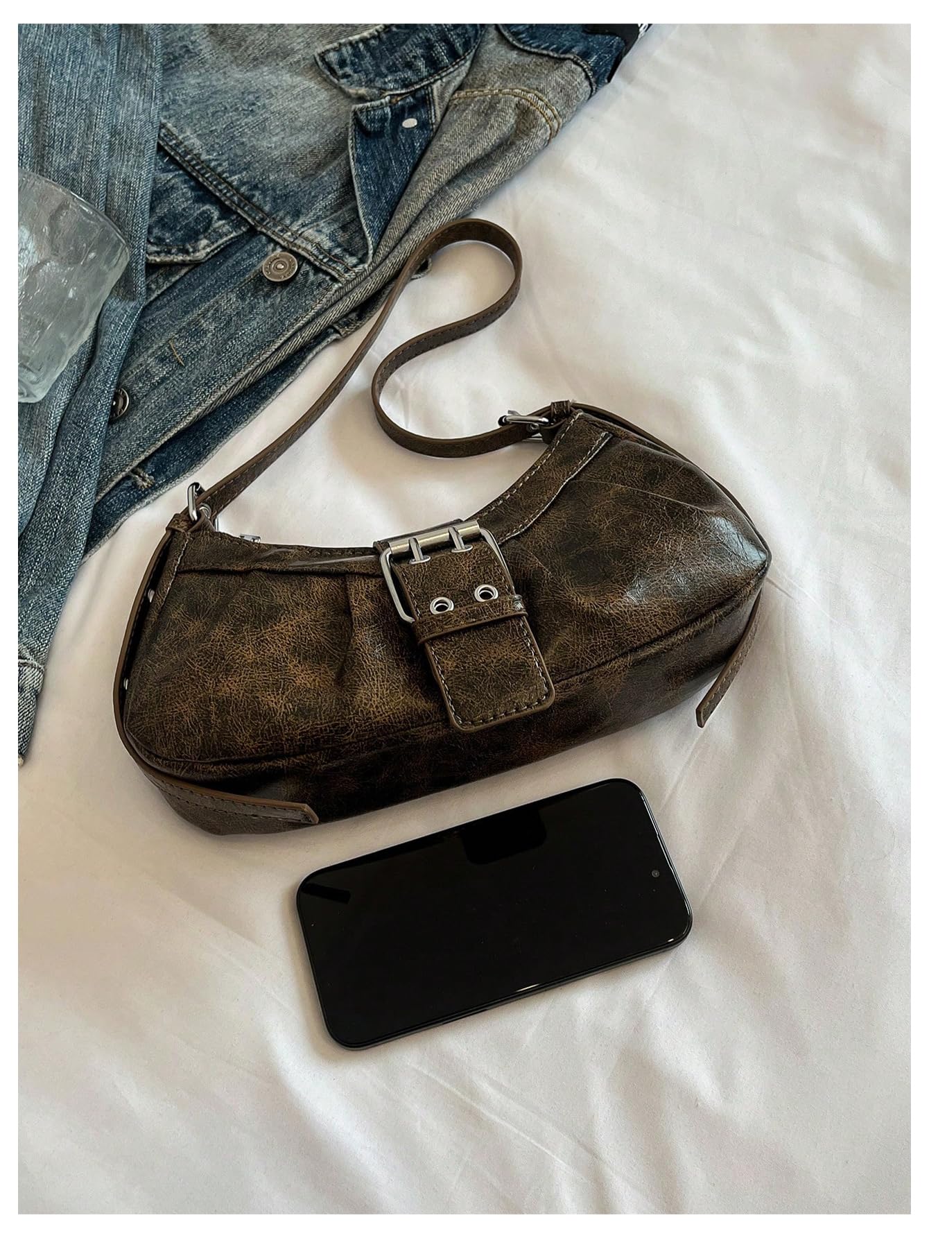 Foto 4 pulgar | Bolso De Mano Verdusa Y2k Con Hebilla Gótica  Punk Hobo  Marrón Oxidado - Venta Internacional.