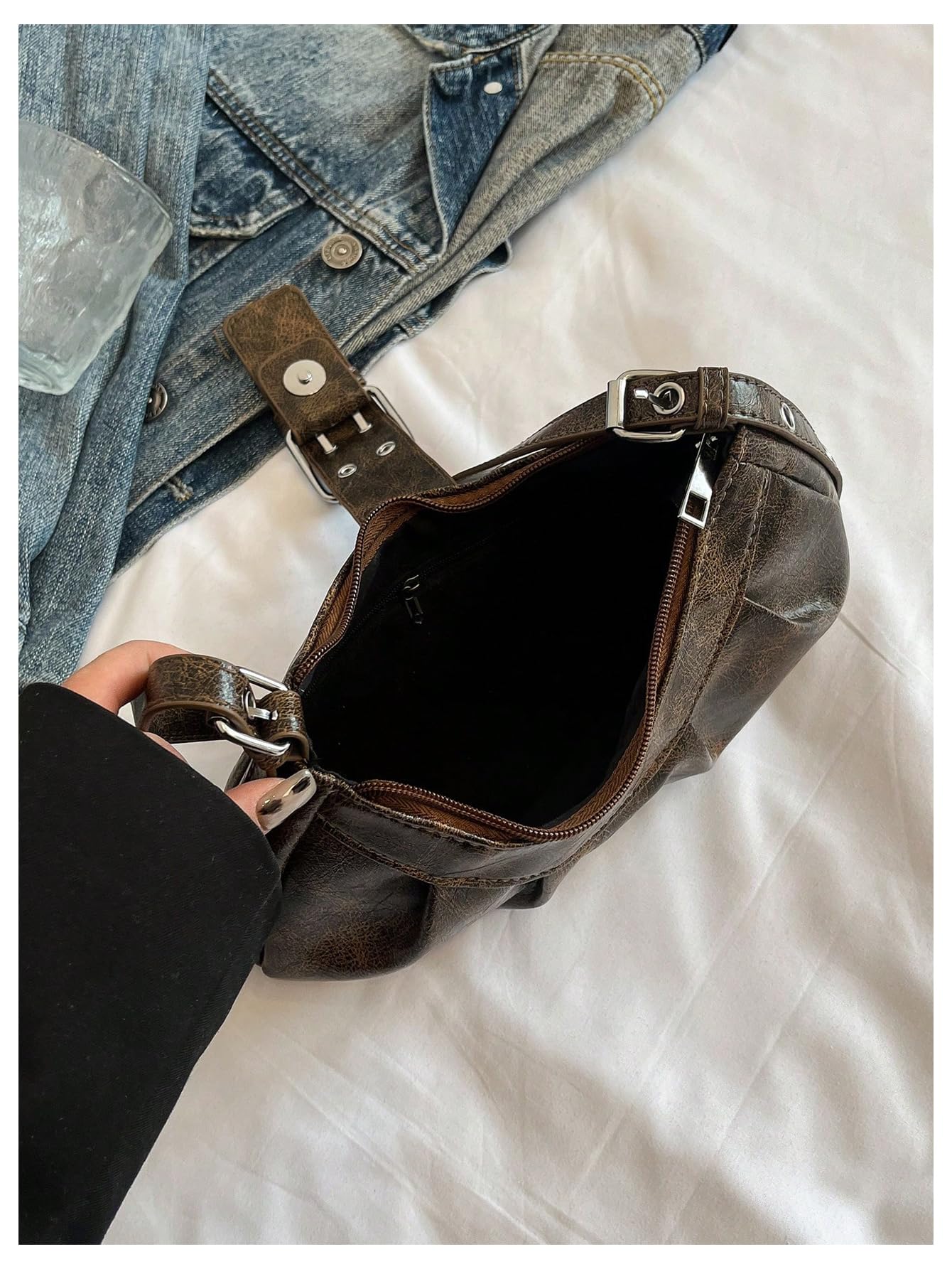 Foto 7 pulgar | Bolso De Mano Verdusa Y2k Con Hebilla Gótica  Punk Hobo  Marrón Oxidado - Venta Internacional.