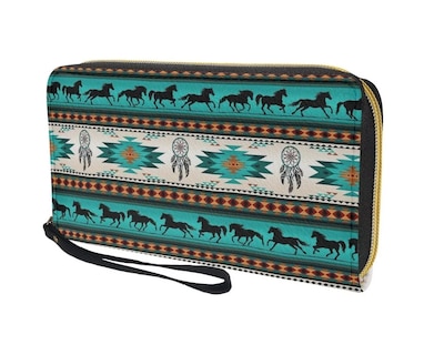 Foto 3 | Monedero de Piel Belug con Diseño de Caballo Azteca color Azul