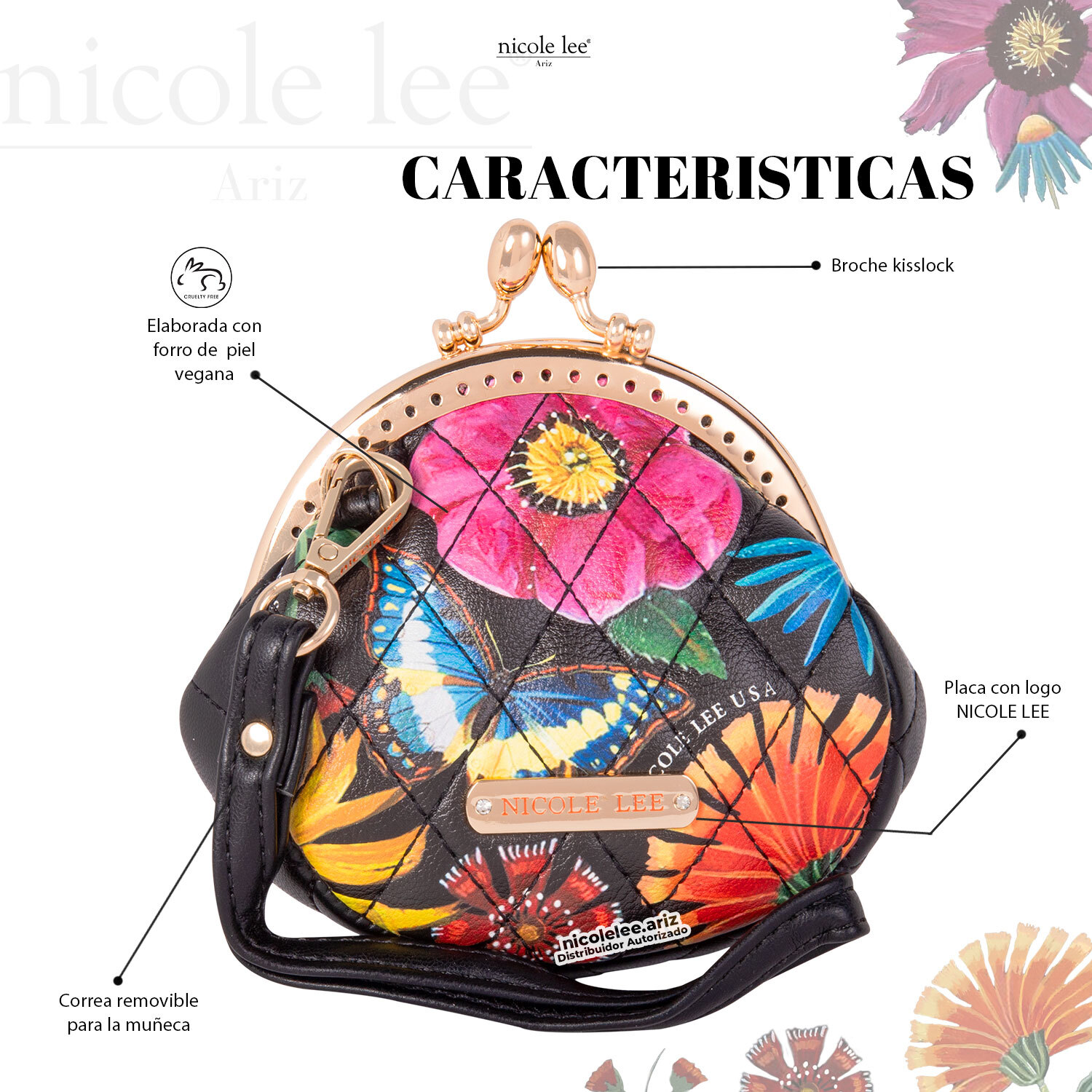 Foto 2 | Mini Monedero Amora Nicole Lee Butter-flower Multicolor
