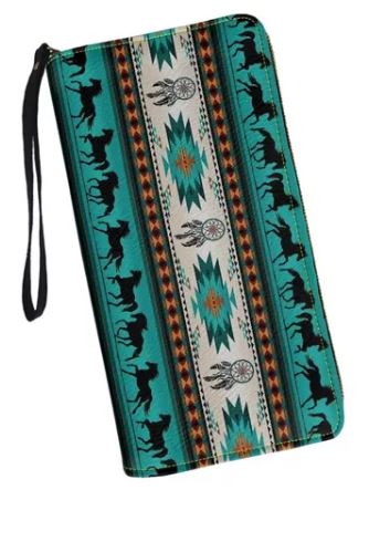 Monedero Largo De Piel Con Diseño De Caballo Azteca