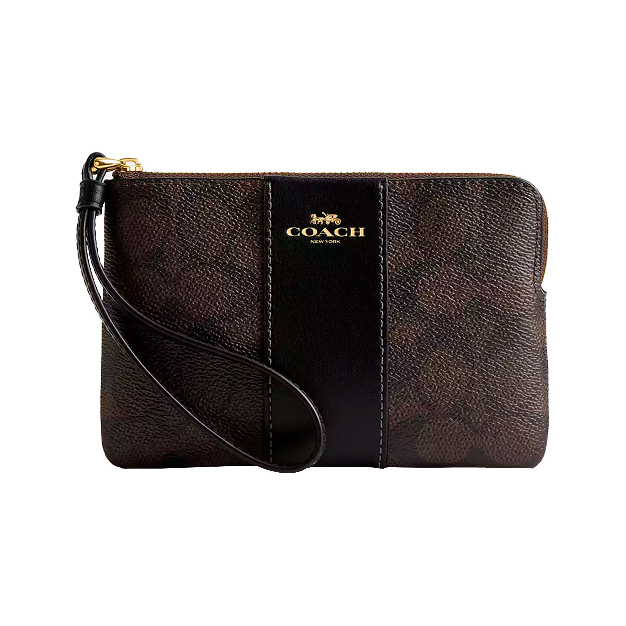 Monedero Coach Corner Zip Wristlet Signature Canvas Cw854 Café