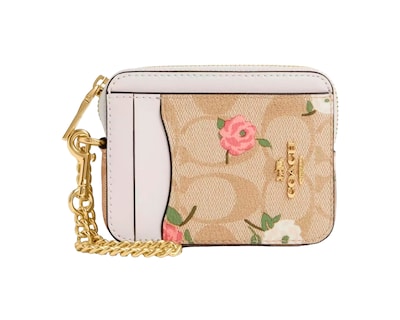 Foto 1 | Monedero Coach Zip Card Case Signature Canvas With Floral Print Cr971 Beige