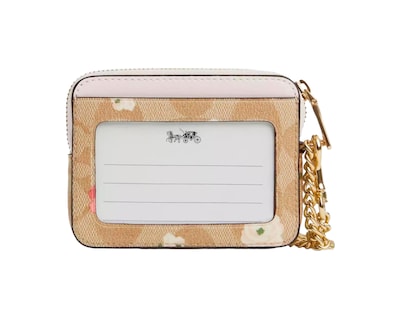 Foto 2 | Monedero Coach Zip Card Case Signature Canvas With Floral Print Cr971 Beige