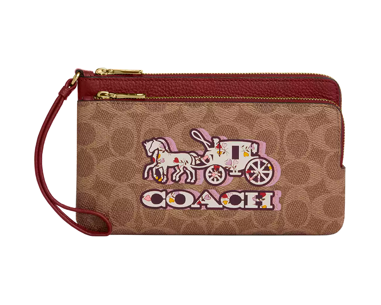 Monedero Coach Double Zip Wallet In Signature Canvas Estampado de Caballos y Carruajes