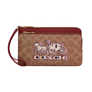 Foto 1 | Monedero Coach Double Zip Wallet In Signature Canvas Estampado de Caballos y Carruajes