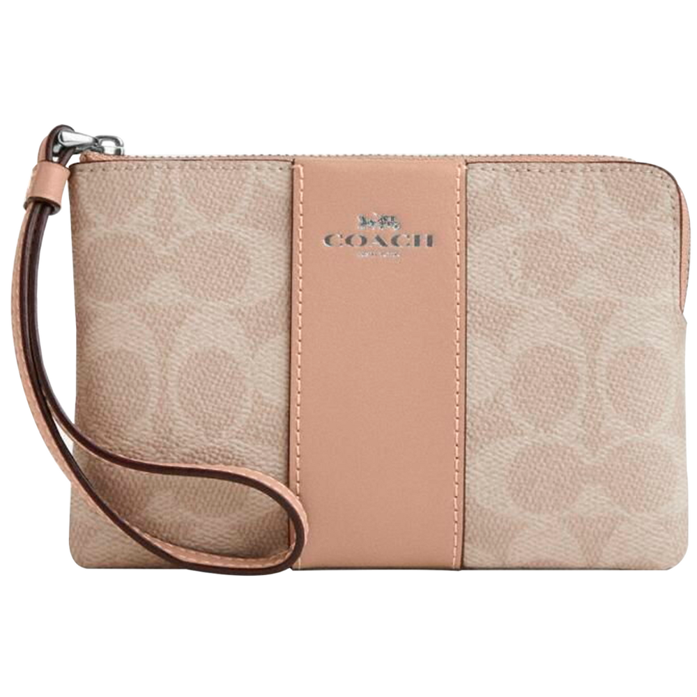 Foto 2 pulgar | Monedero Coach Corner Zip Wristlet Signature Canvas Cw854 Beige