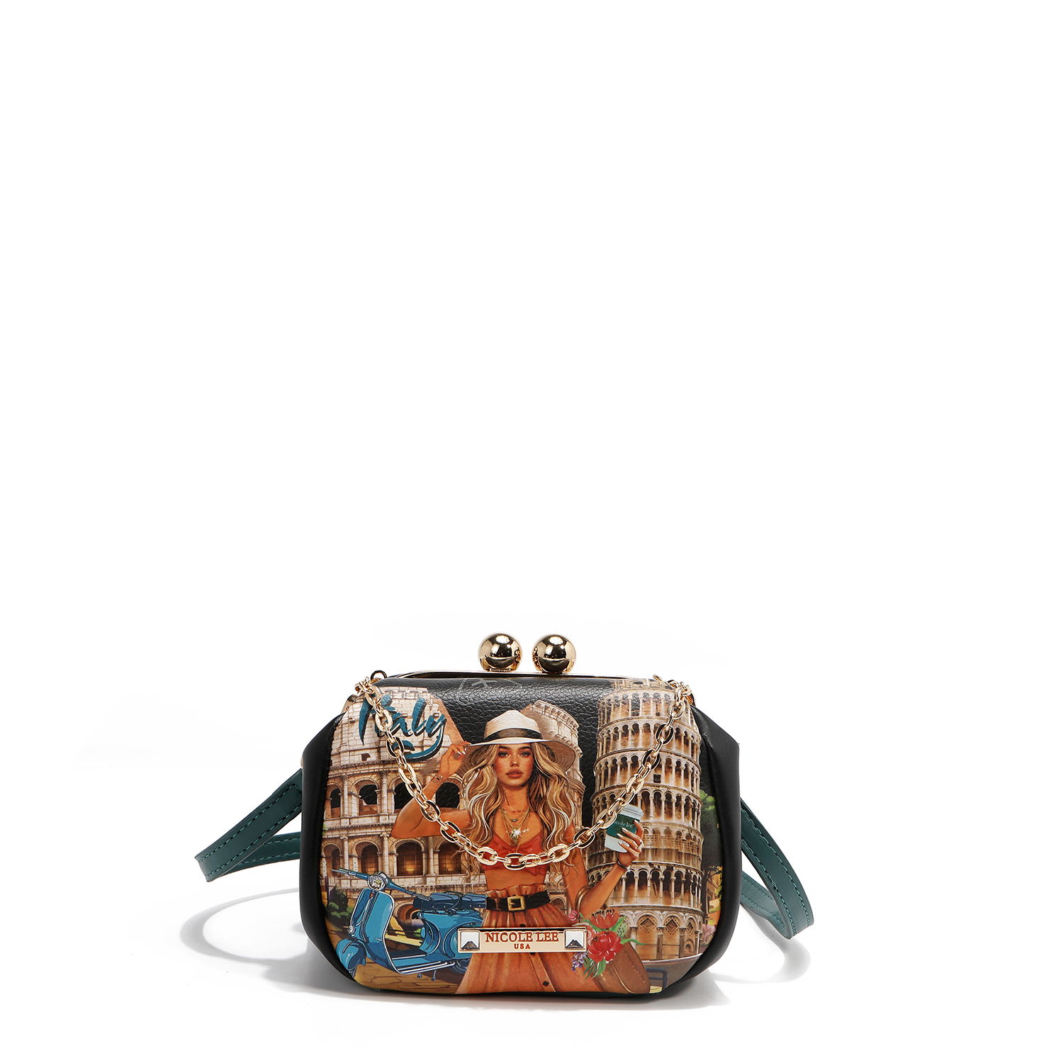 Foto 2 pulgar | Monedero Crossbody Kiss Lock Nicole Lee Print Martha