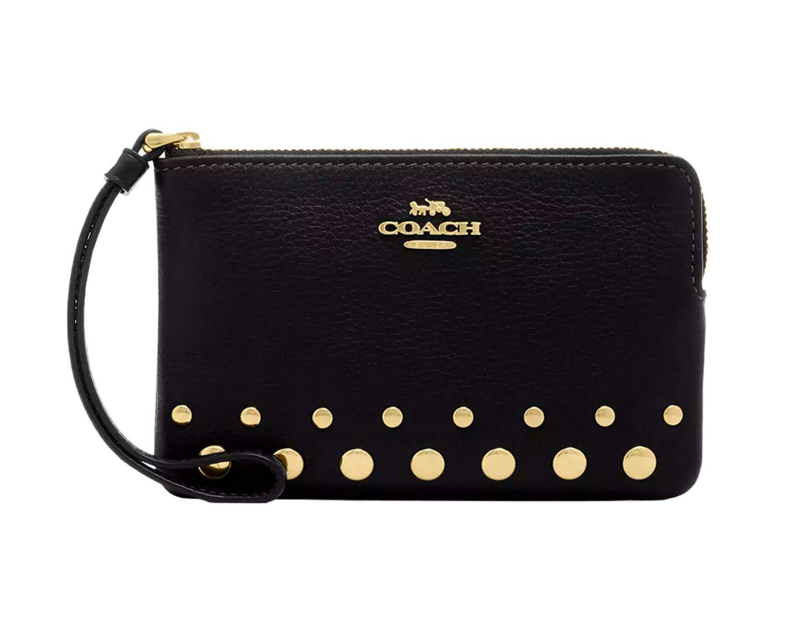 Monedero Coach Corner Zip Wristlet With Rivets Caq56 Negro