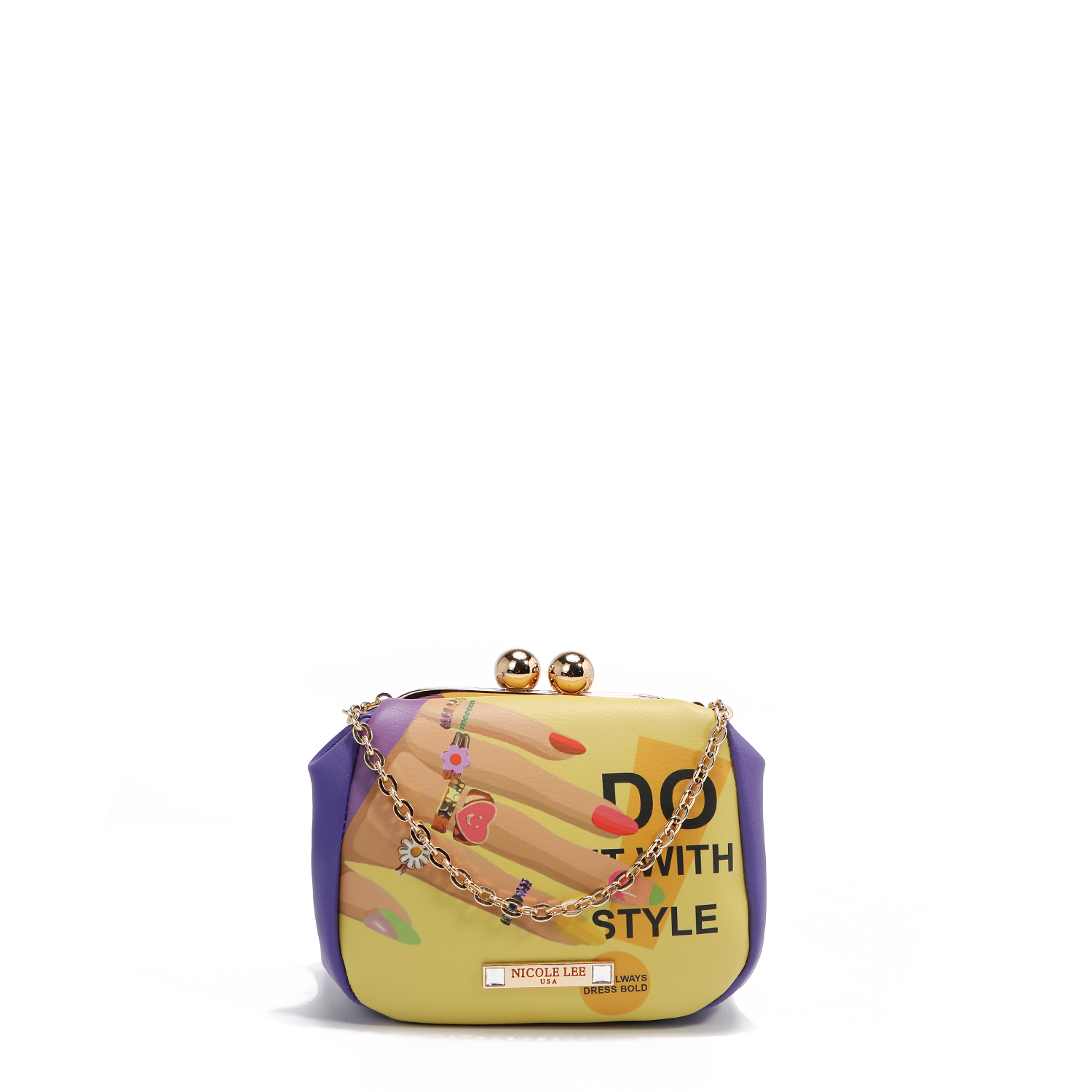 Monedero Crossbody C/kiss Lock Nicole Lee Print Nail Polish