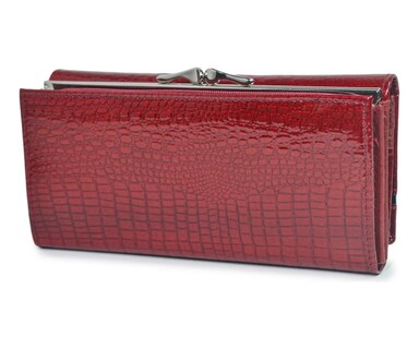 Foto 2 | Piel Genuina Cartera Lab.g Mujer Largo Lujo Patrón De Cocodrilo Rojo