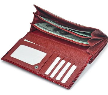 Foto 4 | Piel Genuina Cartera Lab.g Mujer Largo Lujo Patrón De Cocodrilo Rojo