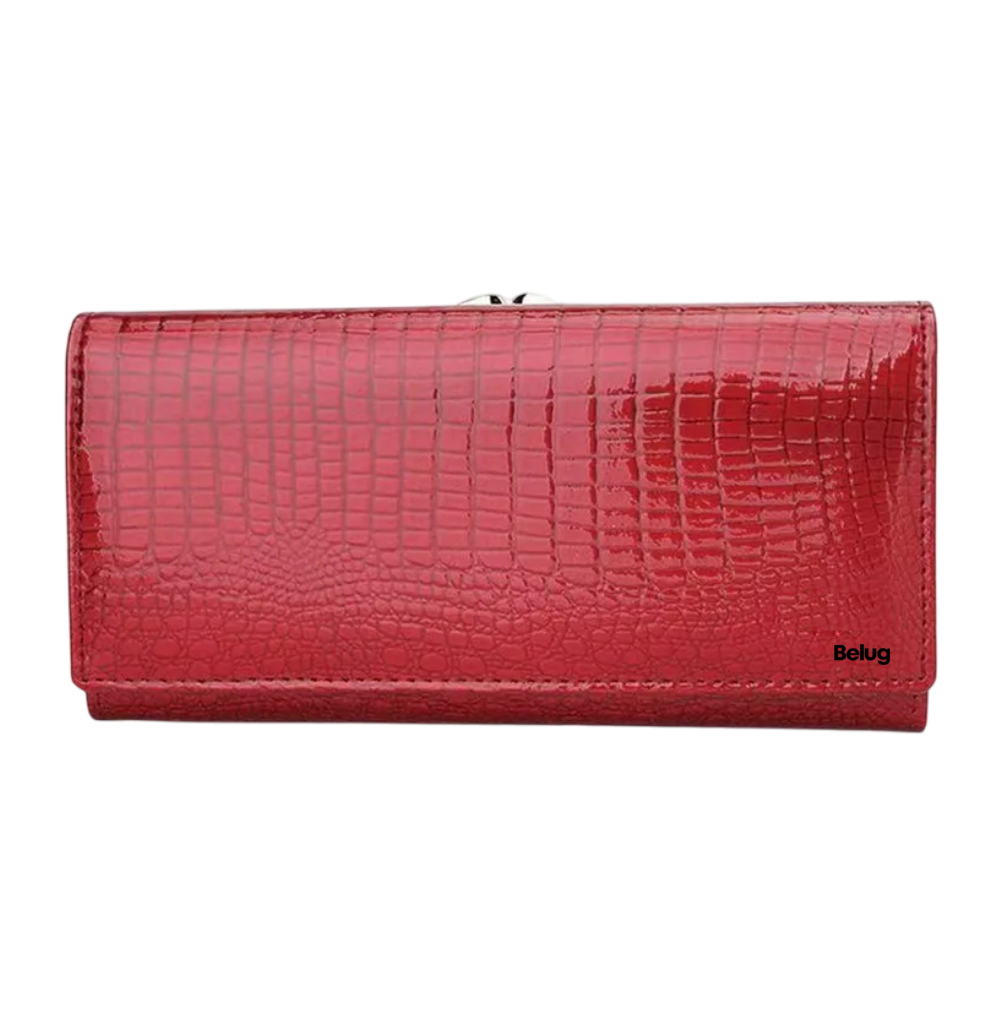 Cartera Belug Piel Genuina Patrón De La Tela Rayas De Cocodrilo 19x9,5x3cm Rojo