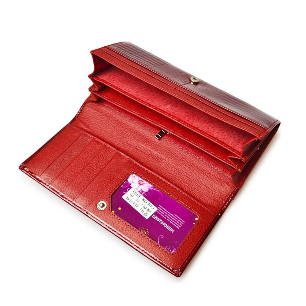 Foto 3 pulgar | Cartera Belug Piel Genuina Patrón De La Tela Rayas De Cocodrilo 19x9,5x3cm Rojo