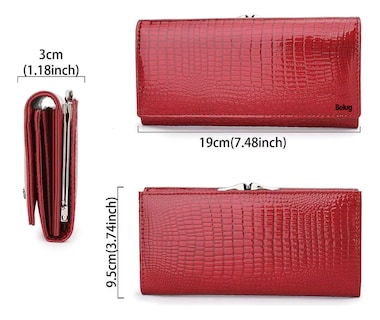 Foto 4 | Cartera Belug Piel Genuina Patrón De La Tela Rayas De Cocodrilo 19x9,5x3cm Rojo
