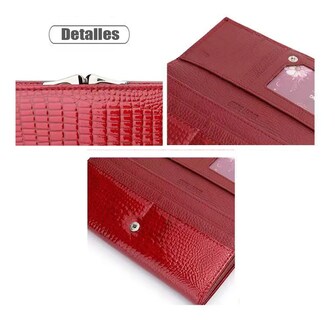 Foto 5 | Cartera Belug Piel Genuina Patrón De La Tela Rayas De Cocodrilo 19x9,5x3cm Rojo