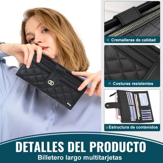 Foto 2 | Cartera Belug Larga De Cuero Para Mujer Negro