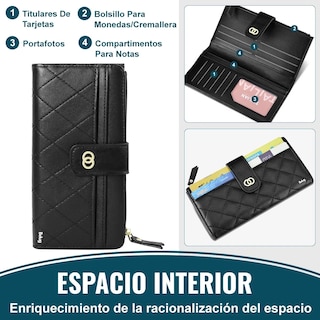 Foto 3 | Cartera Belug Larga De Cuero Para Mujer Negro