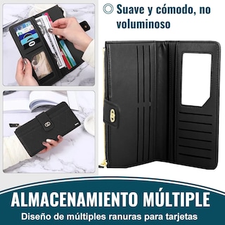 Foto 4 | Cartera Belug Larga De Cuero Para Mujer Negro