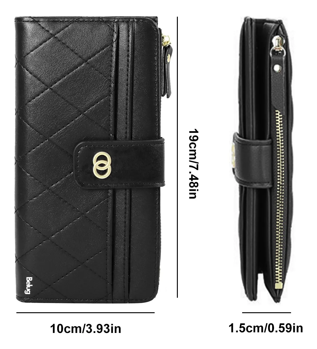 Foto 6 pulgar | Cartera Belug Larga De Cuero Para Mujer Negro