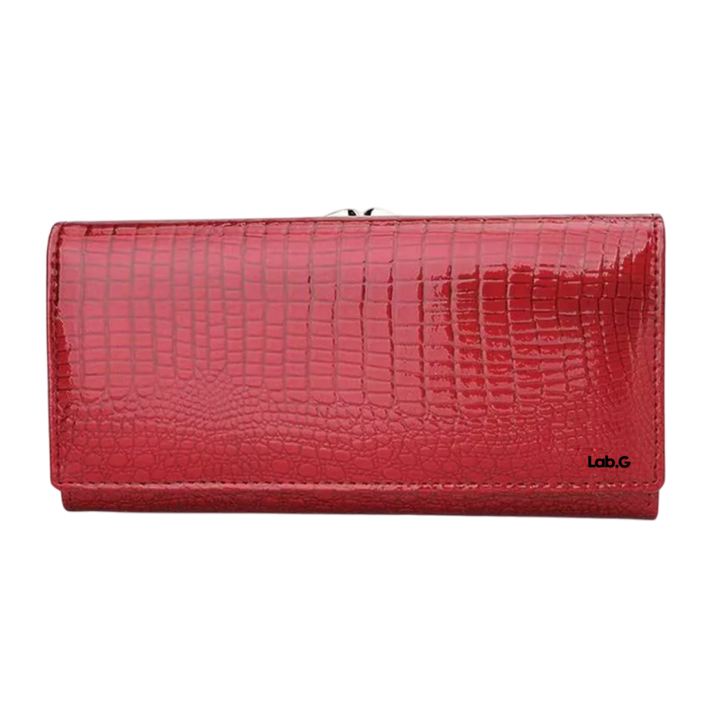 Cartera Lab.g Piel Genuina Patrón De La Tela Rayas De Cocodrilo 19x9,5x3cm Rojo
