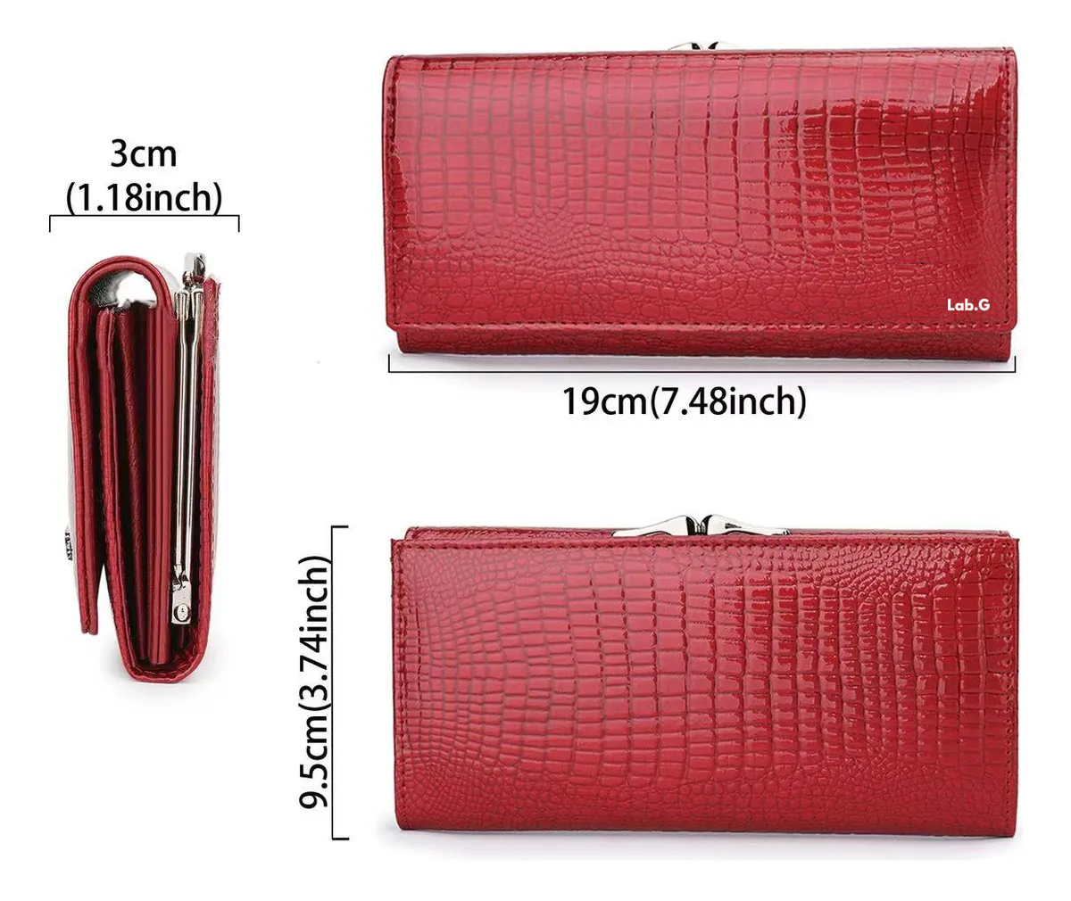 Foto 4 | Cartera Lab.g Piel Genuina Patrón De La Tela Rayas De Cocodrilo 19x9,5x3cm Rojo