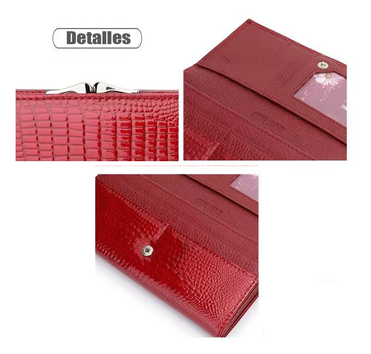 Foto 5 | Cartera Lab.g Piel Genuina Patrón De La Tela Rayas De Cocodrilo 19x9,5x3cm Rojo