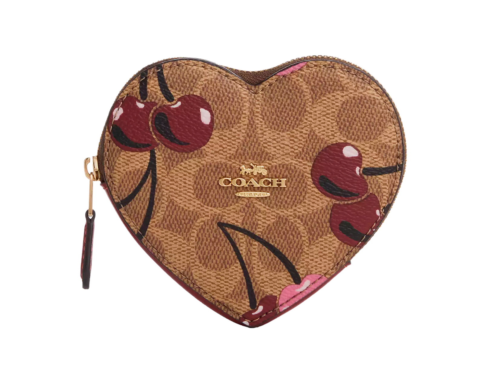 Foto 2 pulgar | Monedero Coach Heart Coin Case Signature Canvas With Cherry Print Tan Multi Cz476 Color Café