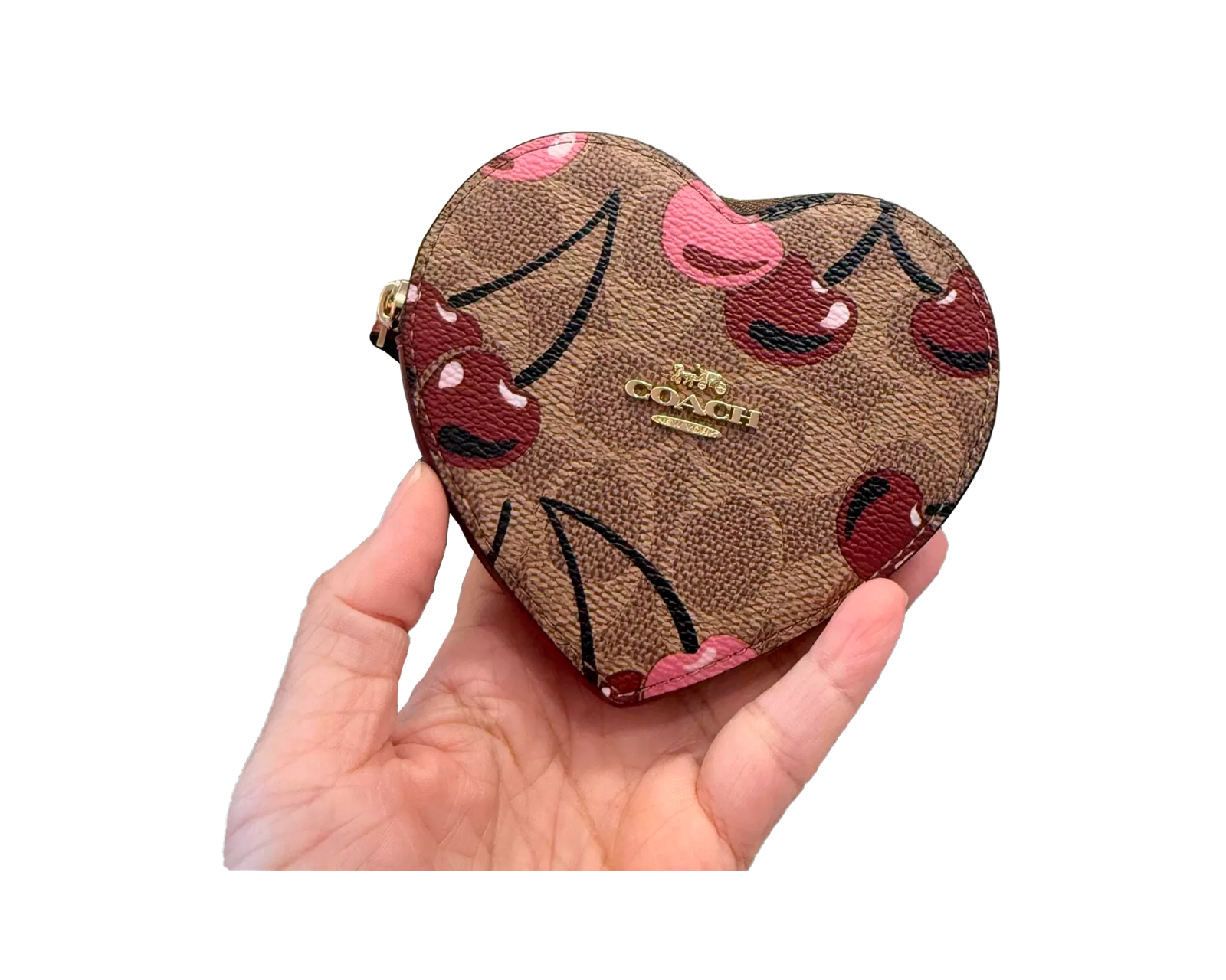 Foto 5 pulgar | Monedero Coach Heart Coin Case Signature Canvas With Cherry Print Tan Multi Cz476 Color Café