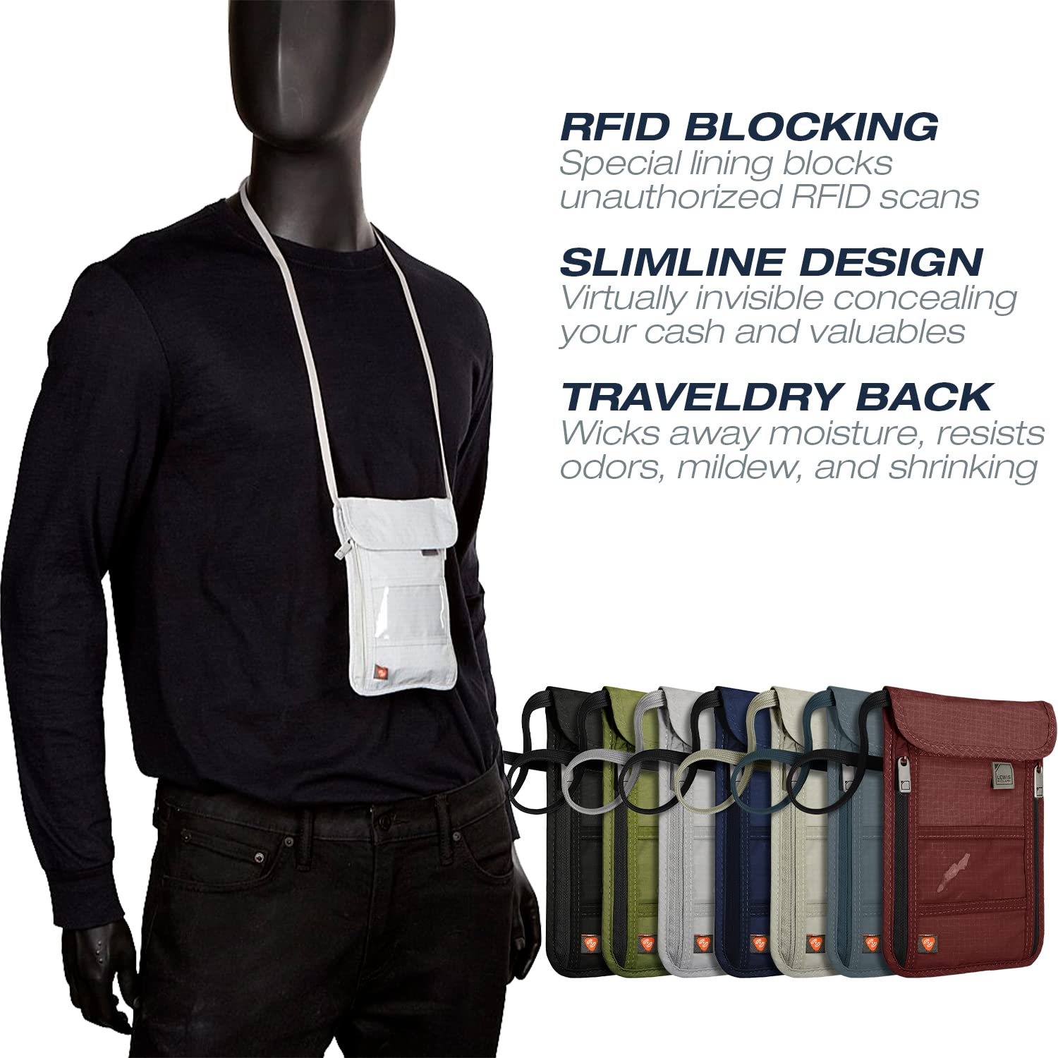 Foto 3 pulgar | Cartera Con Cuello Lewis N. Clark Con Bloqueo Rfid, Gris - Venta Internacional.