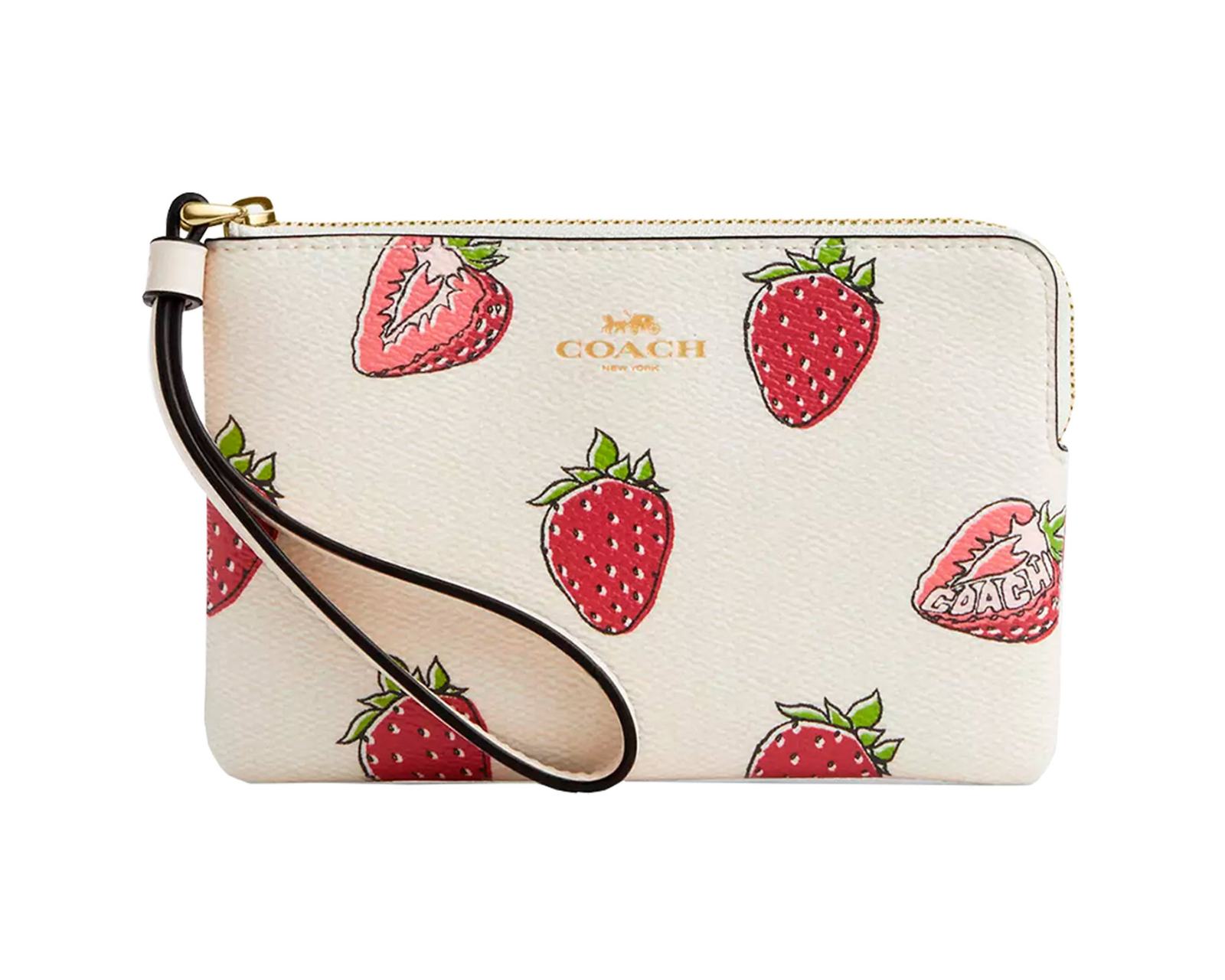 Foto 2 pulgar | Cartera Coach Corner Zip Wristlet Estampado De Fresas Cbb81 Color Blanco