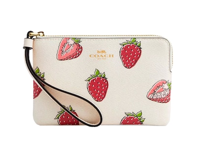 Foto 1 | Cartera Coach Corner Zip Wristlet Estampado De Fresas Cbb81 Color Blanco