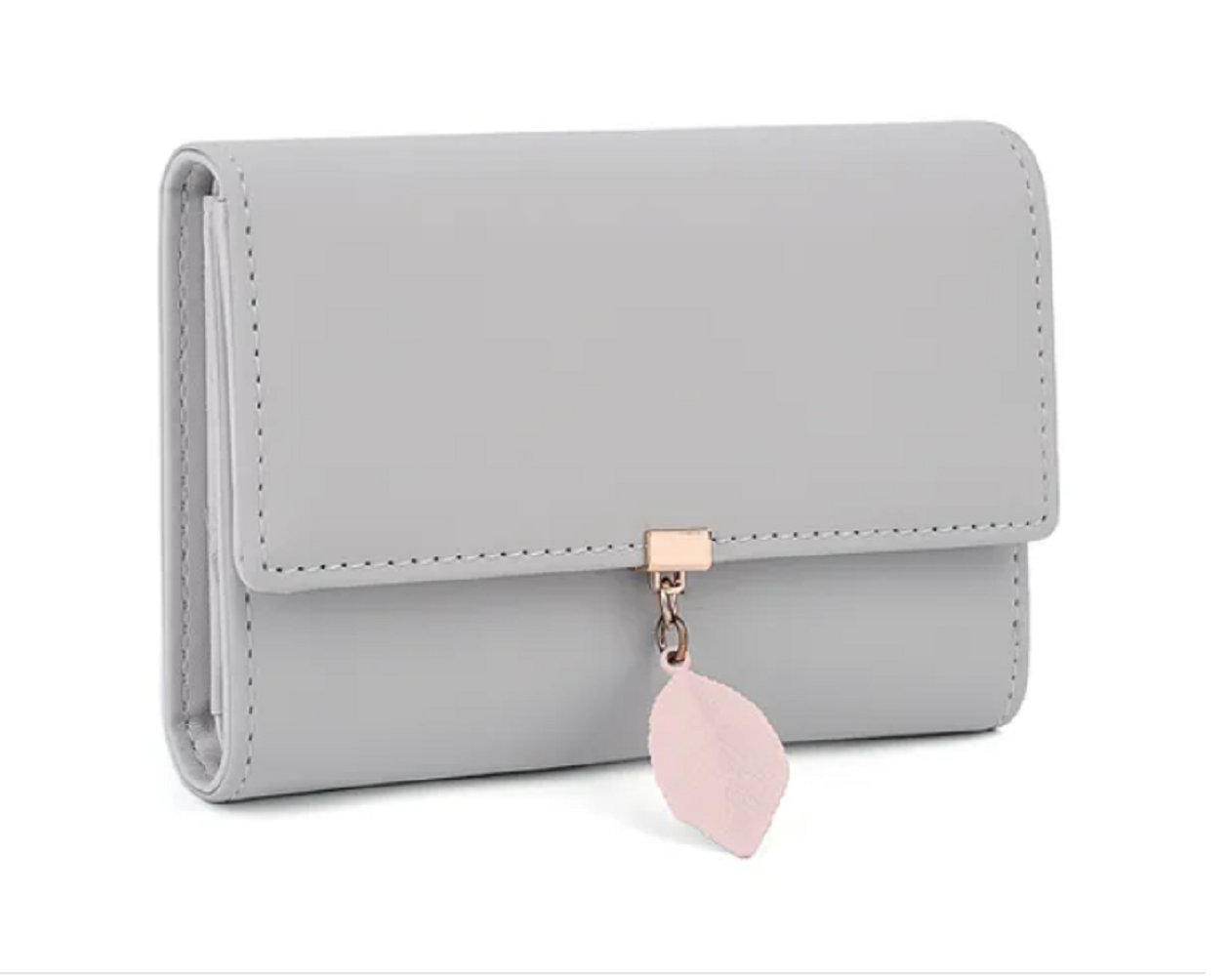 Foto 2 pulgar | Cartera Mediana de Cuero Sintético Malubero con Detalle de Hoja Gris