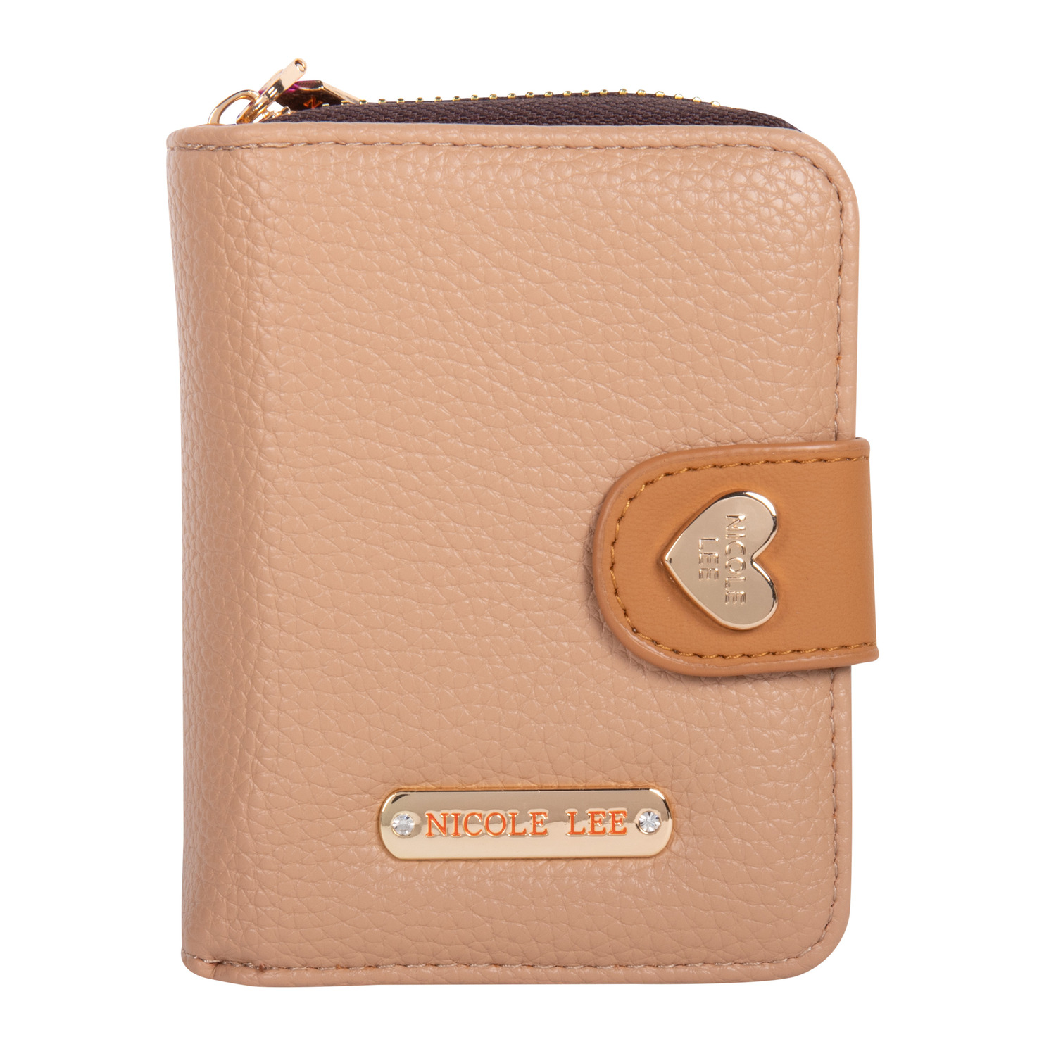 Cartera Nicole Lee con Tarjetero y Broche color Café Camel