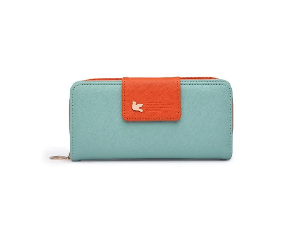 Cartera de Cuero Sintética Malubero color Verde/Anaranjado