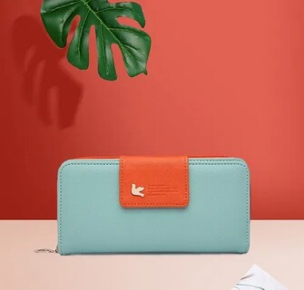 Foto 3 | Cartera de Cuero Sintética Malubero color Verde/Anaranjado