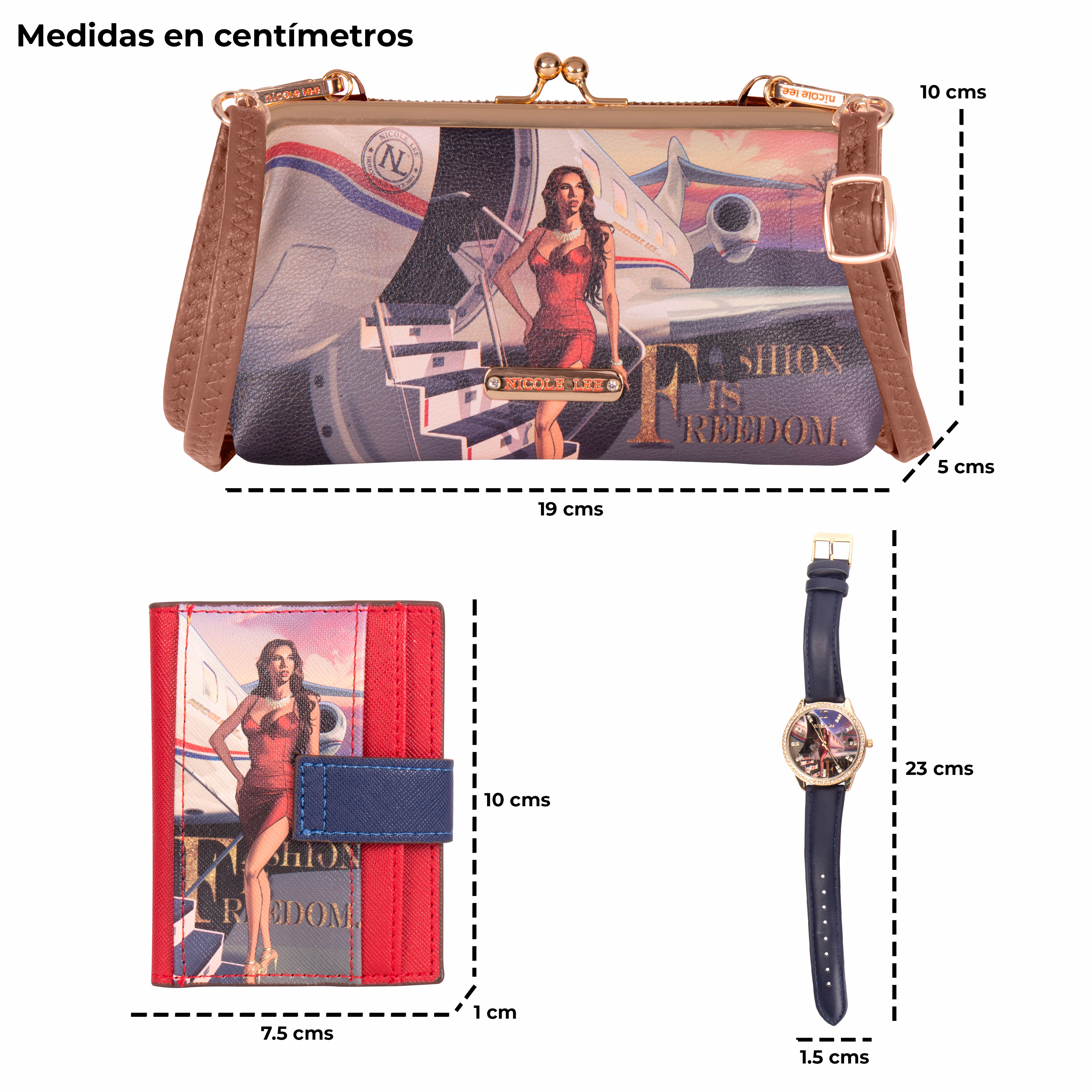 Foto 4 pulgar | Set Nicole Lee Cartera Tarjetero y Reloj Travel In Fashion Multicolor