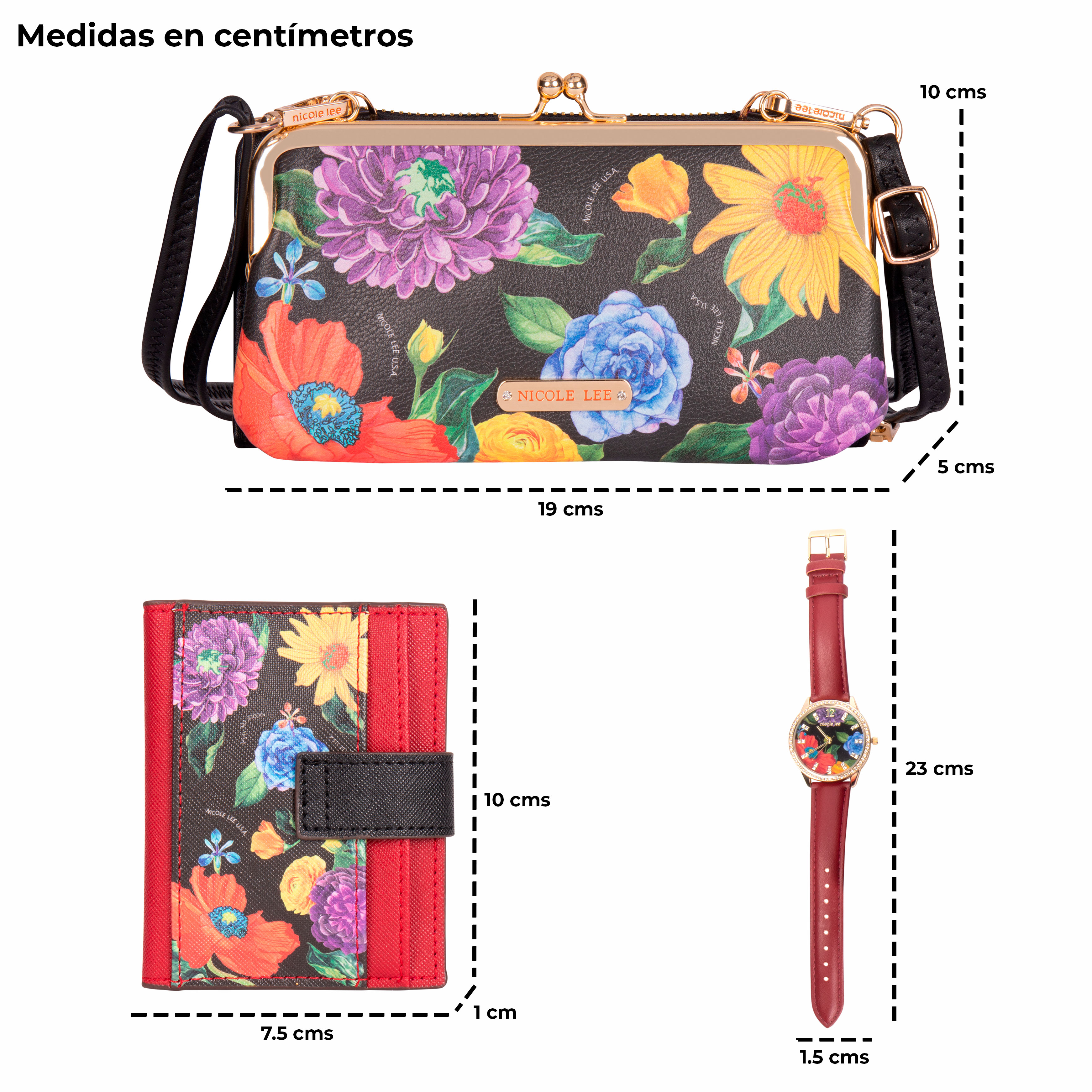 Foto 3 | Set Nicole Lee Cartera Tarjetero y Reloj Be My Valentine Multicolor