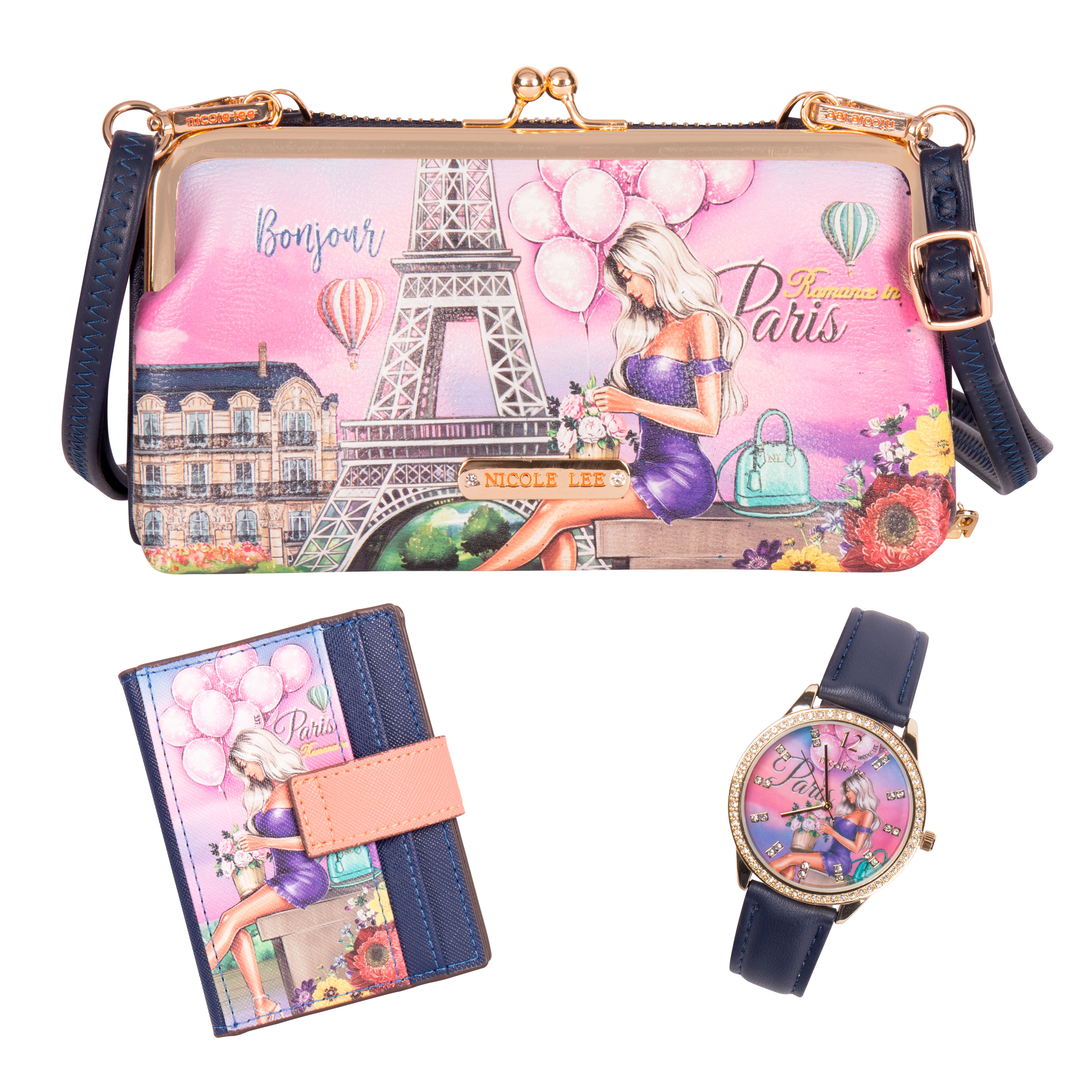 Foto 2 pulgar | Set Nicole Lee Cartera Tarjetero y Reloj Romance In Paris Multicolor