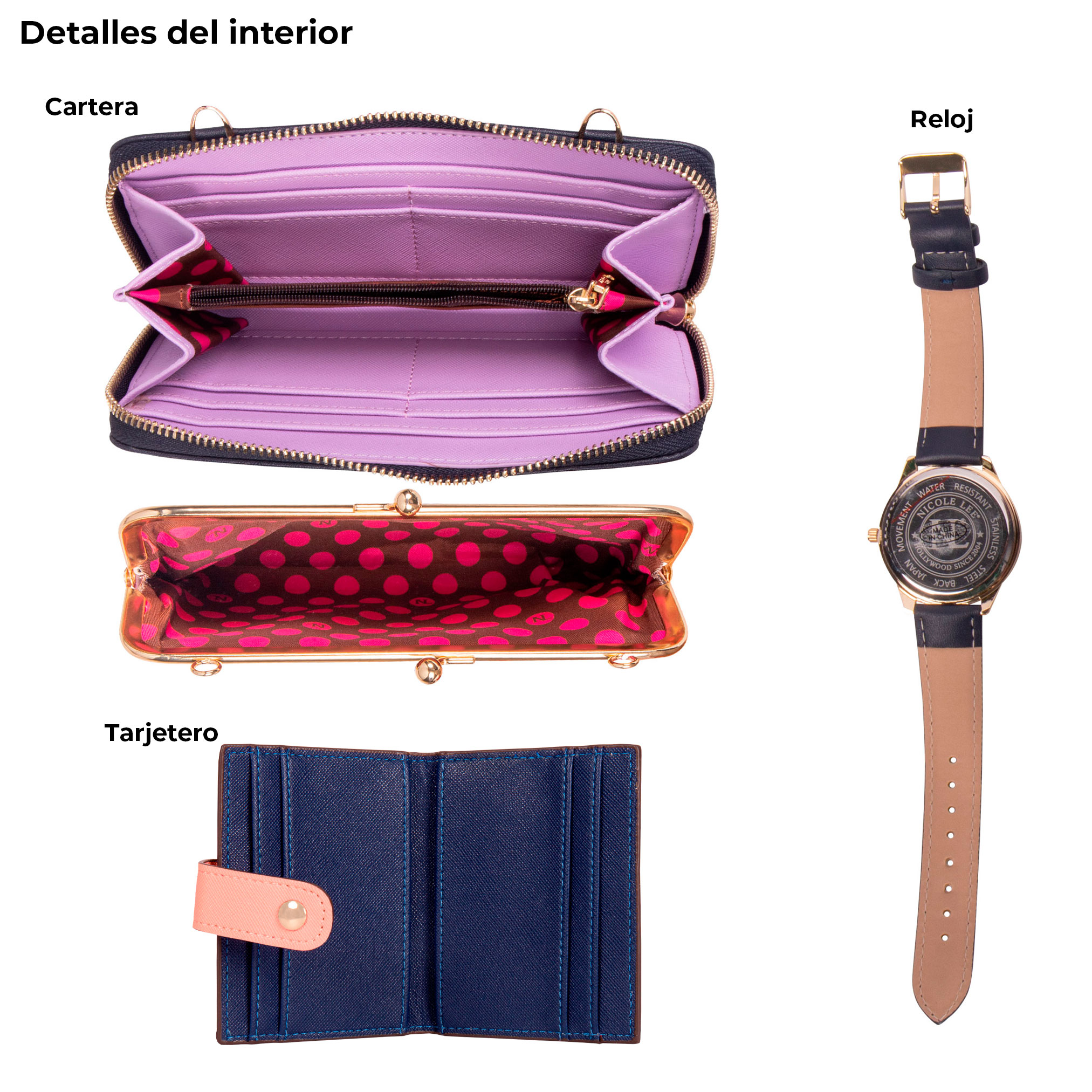 Foto 2 | Set Nicole Lee Cartera Tarjetero y Reloj Romance In Paris Multicolor