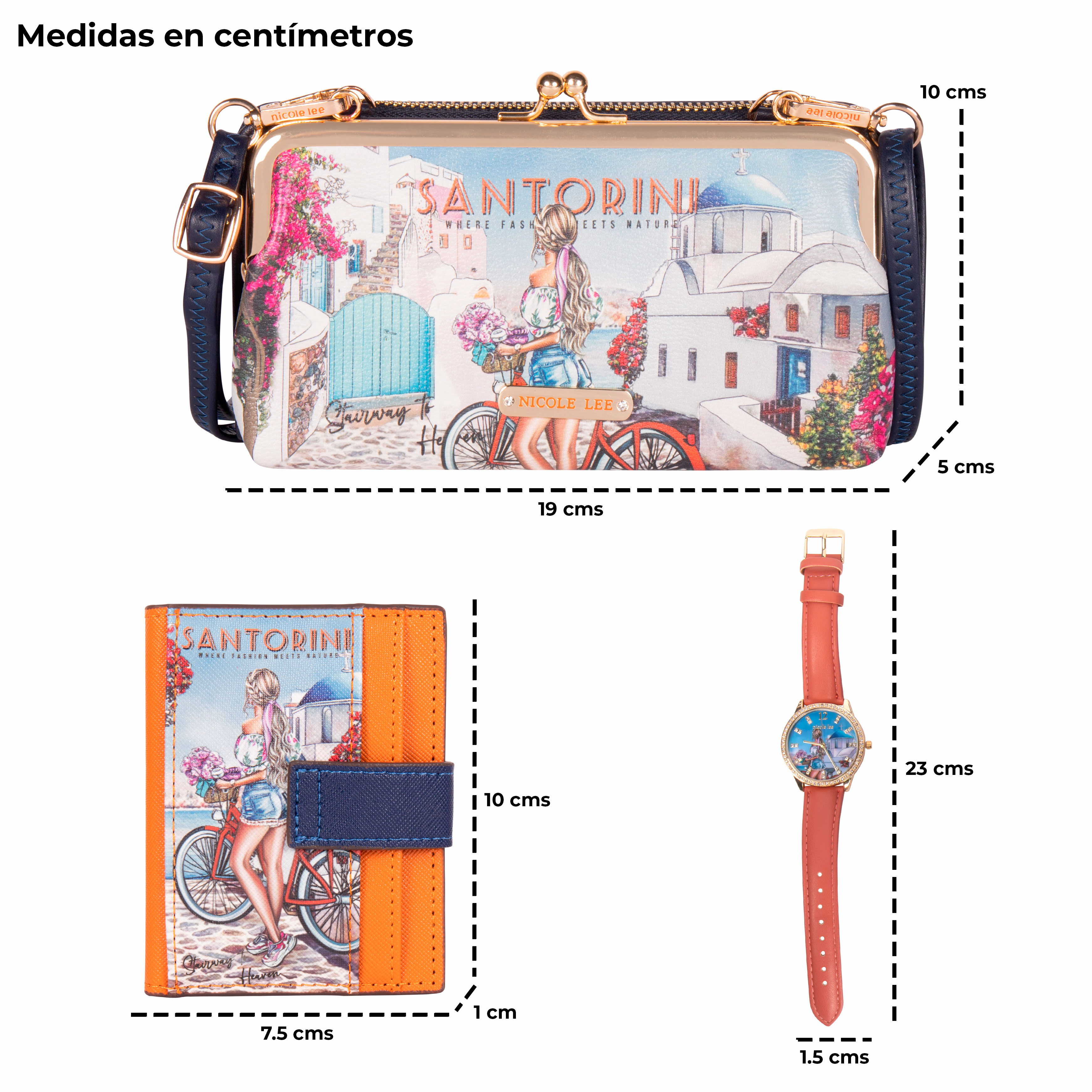 Foto 3 | Set Nicole Lee Cartera Tarjetero y Reloj Stairway To Heaven Multicolor