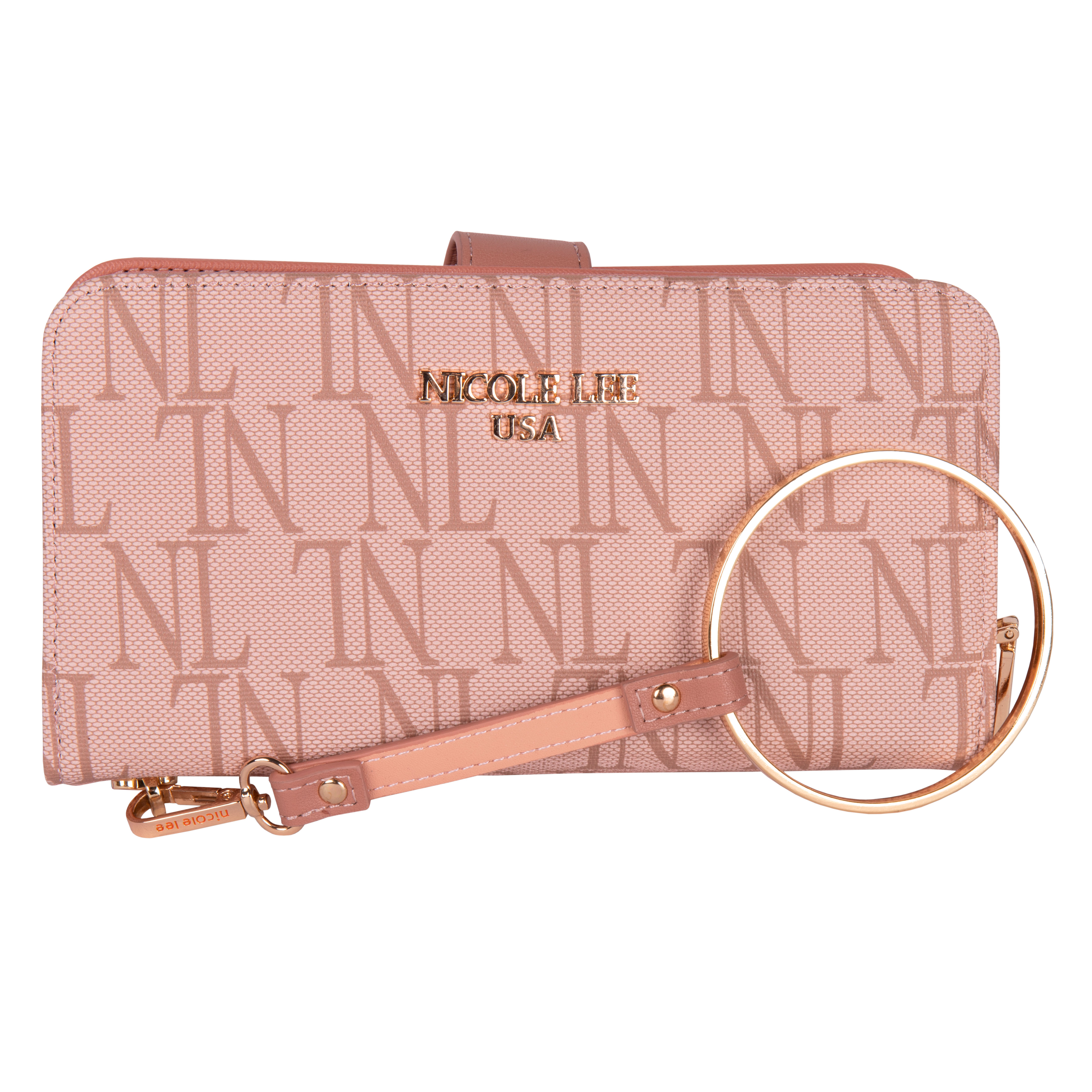 Cartera Nicole Lee Monograma con Correa y Aro Nude Beige