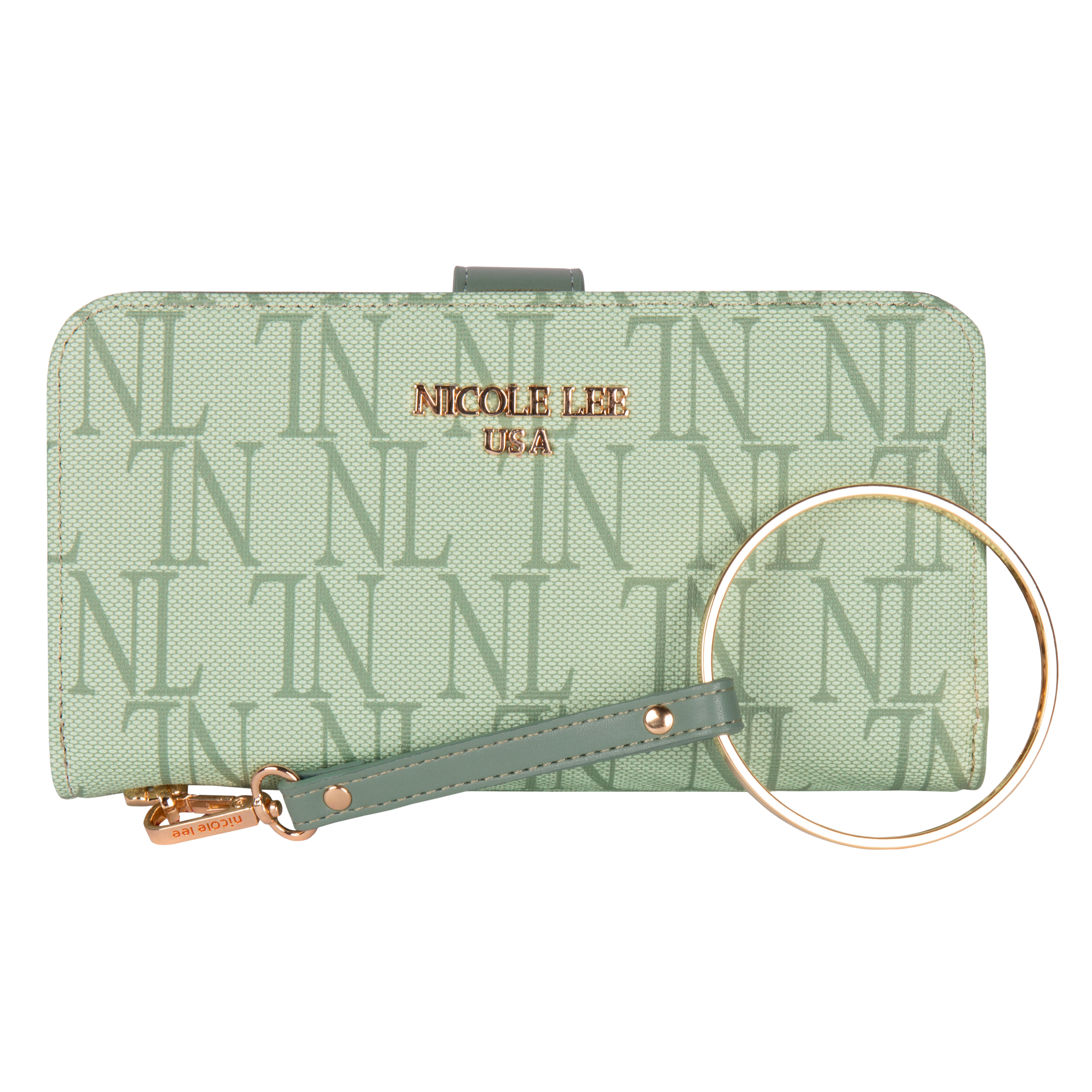 Cartera Nicole Lee Monograma con Correa y Aro Sage Verde