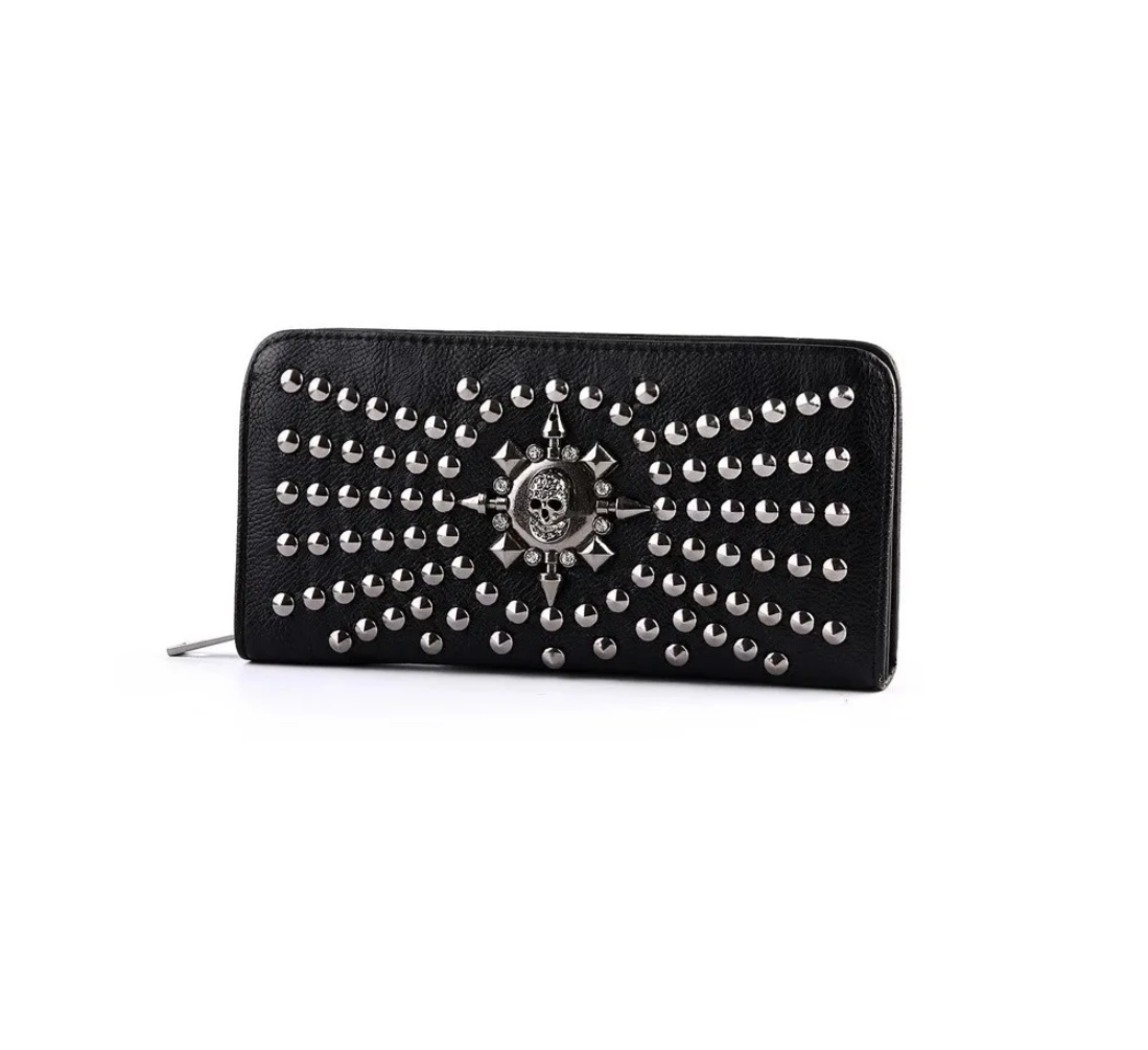 Cartera de Cuero Calavera Malubero color Negro