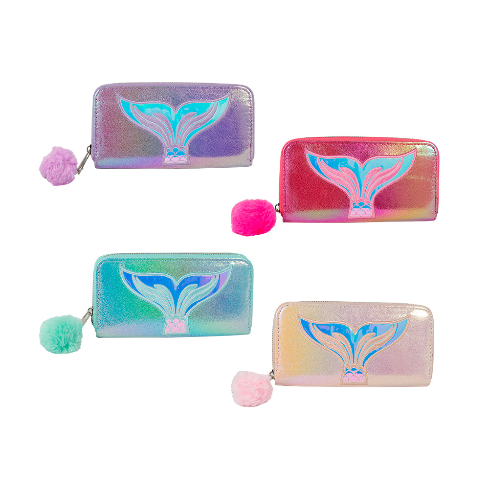 Cartera Larga Vinil de Sirena Tornasol Paquete 4 Piezas - Monedero Interno