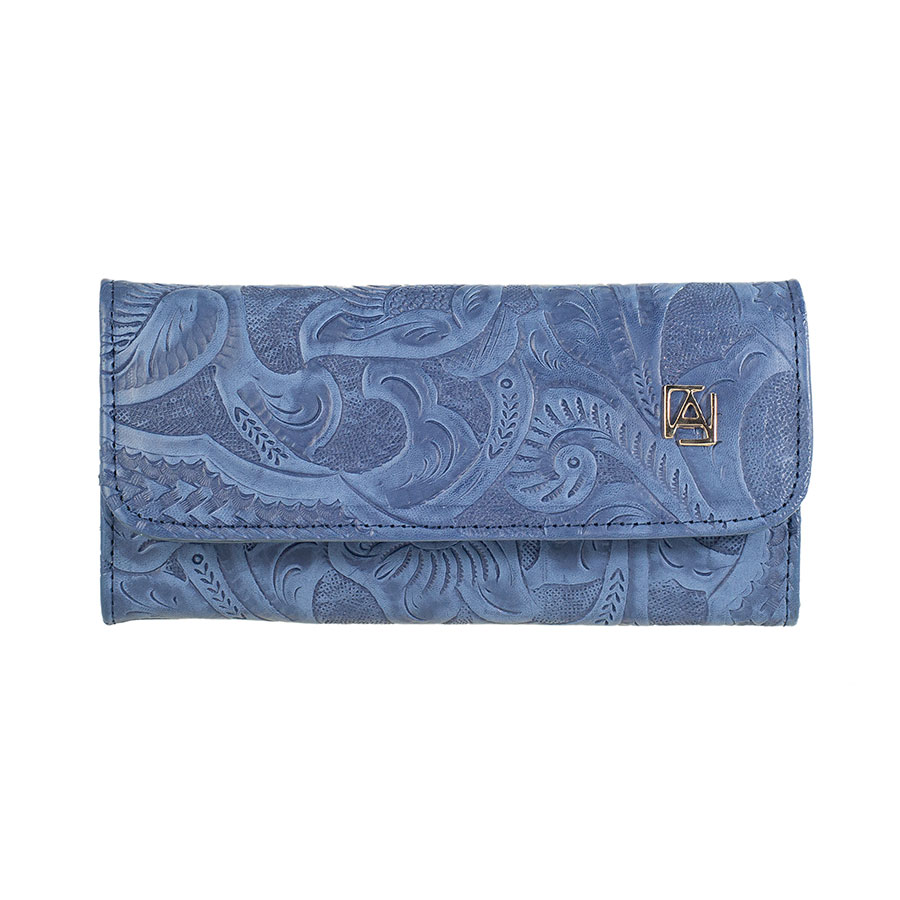 Foto 1 | Cartera A Ángelozano 101 color Azul de Piel Grabada para Mujer