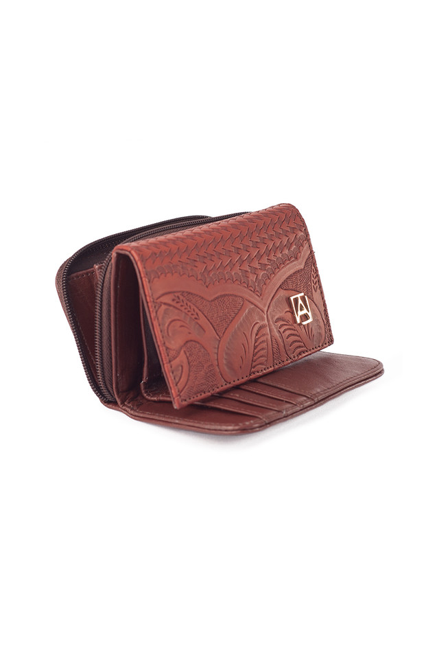 Foto 4 pulgar | Cartera A Ángelozano Kate color Marrón de Piel Grabada para Mujer