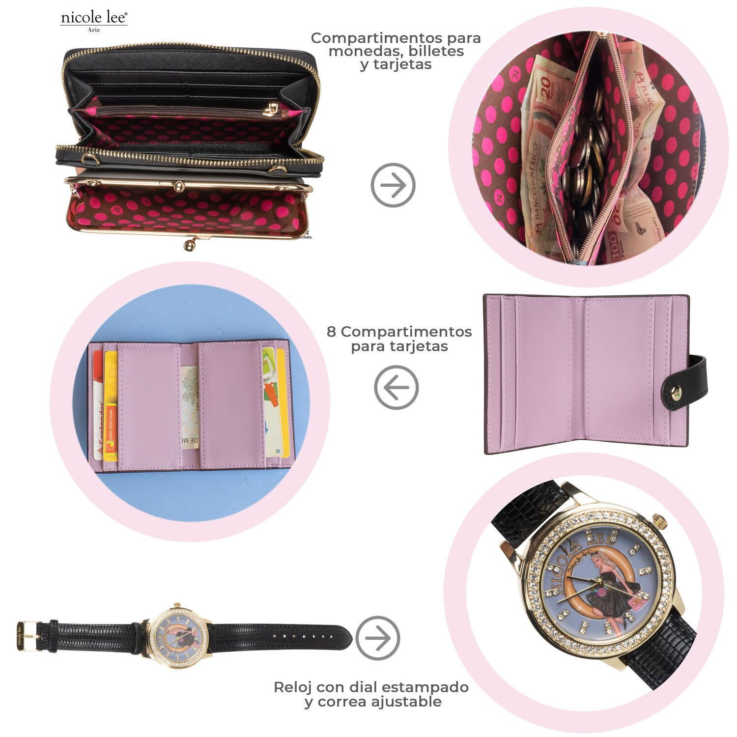 Foto 4 pulgar | Cartera Tarjetero y Reloj Nicole Lee Azura Dreaming The City